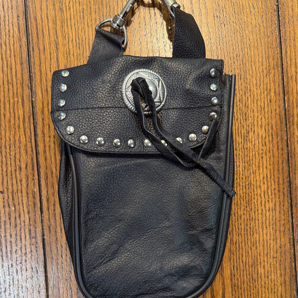 Black Studded Leather Belt Bag